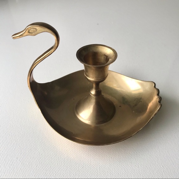 Vintage Brass Swan Candleholder